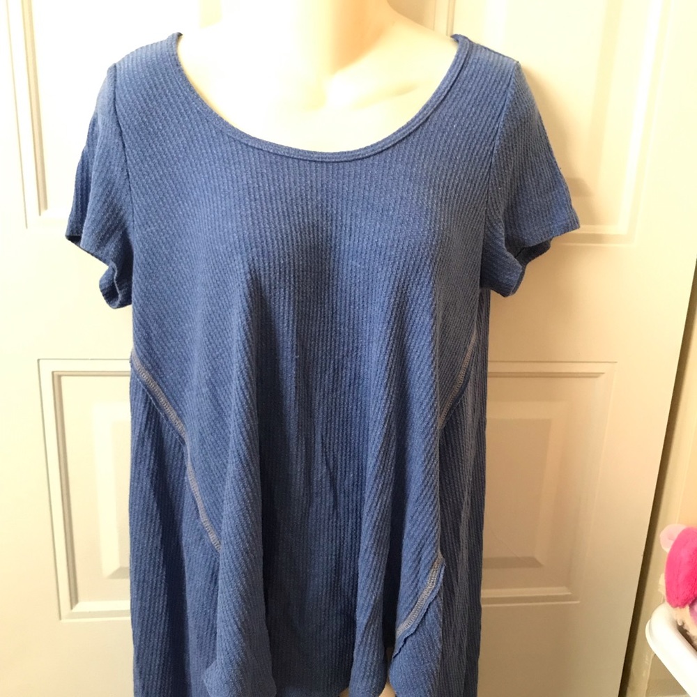 Basic Blue Knit High Low Top
